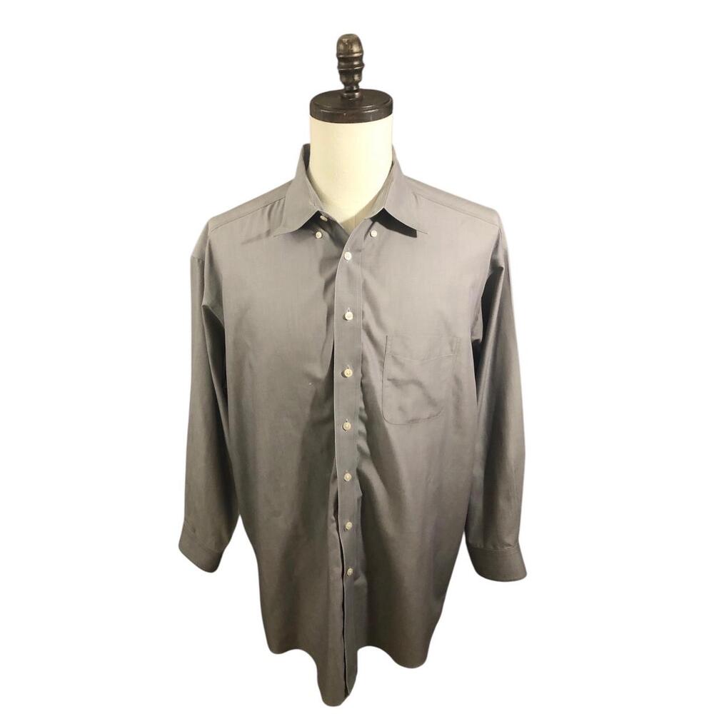 Roundtree & Yorke Mens Shirt Size 17 33 Gray Non-Iron Long Sleeve